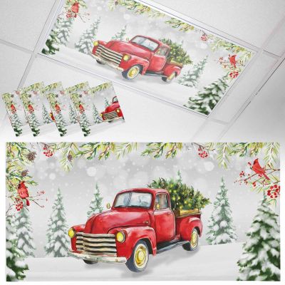 4 Pack 4 x 2 Feet Fluorescent Light Covers for Ceiling Lights Classroom, Magnetic Light Covers Filter for Office School Drop Home Decor, Cardinals Winter Christmas