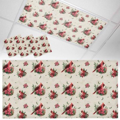 3 Pack 4 x 2 Feet Fluorescent Light Covers for Ceiling Lights Classroom, Magnetic Light Covers Filter for Office School Drop Home Decor, Christmas Winter Cardinals