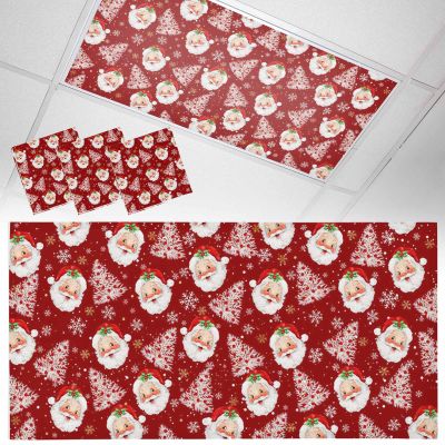 3 Pack 4 x 2 Feet Fluorescent Light Covers for Ceiling Lights Classroom, Magnetic Light Covers Filter for Office School Drop Home Decor, Santa Claus Winter Christmas 1