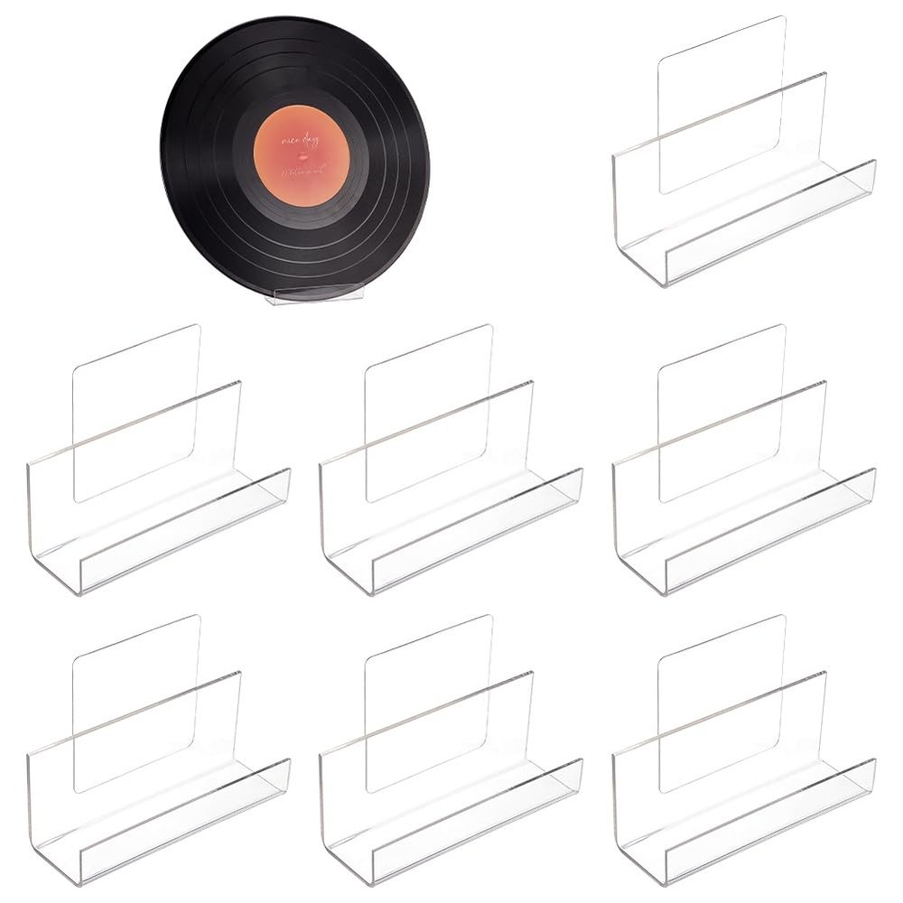 PH PandaHall 8 Sets Vinyl Record Shelf Wall Mount Records Holder Acrylic Album Display Racks No Drill Floating Wall Shelves with Stickers for Wall Decor Book Pictures Storage,1.3x1.5x1.6 Inch
