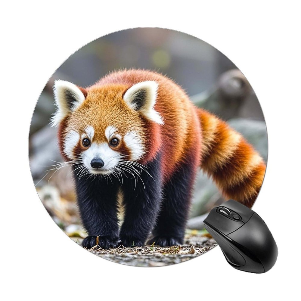 Gaming Mouse Pad 7.8" Non-Slip Rubber Base Little Red Panda Mousepad for Computer Laptop Home Office Desk Mousepads Waterproof Washable Cute Small Mouse Mat (Round Black)