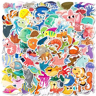 100 PCS Ocean Animal Stickers,Vinyl Cartoon Sea Life Stickers Pack,Waterproof Marine Organism Sticker Marine Life Sticker Under The Sea Decals for Water Bottles,Laptop,Journaling,Classroom
