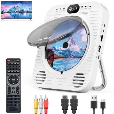 Mini CD DVD Player for TV Bluetooth CD/DVD Player with HDMI AV Cables, Built-in Speakers, USB & AUX Playback, 1080P Video Output, Wall-Mountable Compact Home Entertainment System