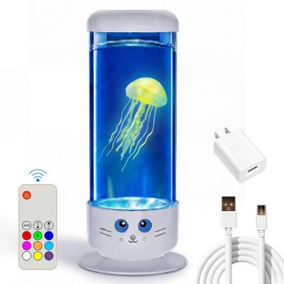 Dimind Demi Jellyfish Lamp - 9in Mini LED Color-Changing Jellyfish Light with Remote Control, 7 Colors, Silent Motor - Perfect for Bedroom and Office Decor, Ideal for Kids and Stress Relief (White)