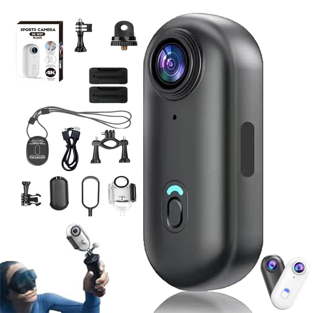 4S Body Camera, 2025 New 1080P/4K POV Camera, 256G Thumb Cameras, with Ip68 Waterproof Wearable Action Mini Cam, for Pet Walking & Outdoors Activities (4K Black-B,0G)