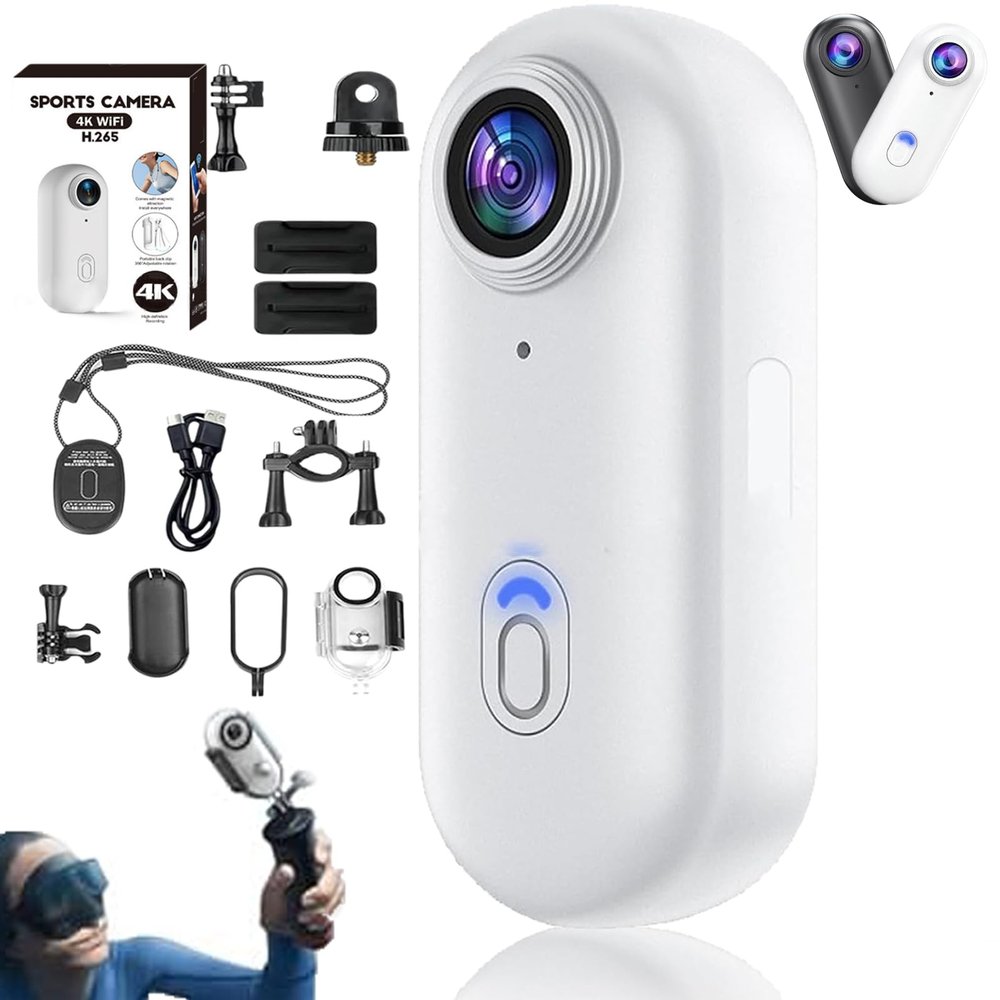 4S Body Camera, 2025 New 1080P/4K POV Camera, 256G Thumb Cameras, with Ip68 Waterproof Wearable Action Mini Cam, for Pet Walking & Outdoors Activities (4K White-B,128G)