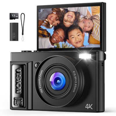 Digital Camera 4K: 64MP Cameras for Photography Vlogging - 16X Zoom Photo Camera Gifts for Teens Ages 8 9 10 11 12 13 14 15 16 17 18-180Flip Screen Cmara - Point and Shoot Digital Cameras