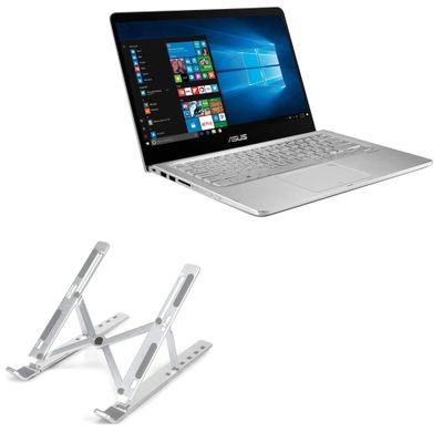 BoxWave Stand and Mount Compatible with ASUS Q405 - Compact QuickSwitch Stand, Portable Multi Angle Viewing Foldable Riser - Metallic Silver