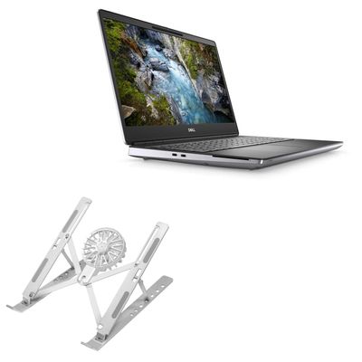 BoxWave Stand and Mount Compatible with Dell Precision 15 (7560) - QuickSwitch Stand with Cooling Fan, Portable, Multi Angle Viewing Ventilator - Metallic Silver