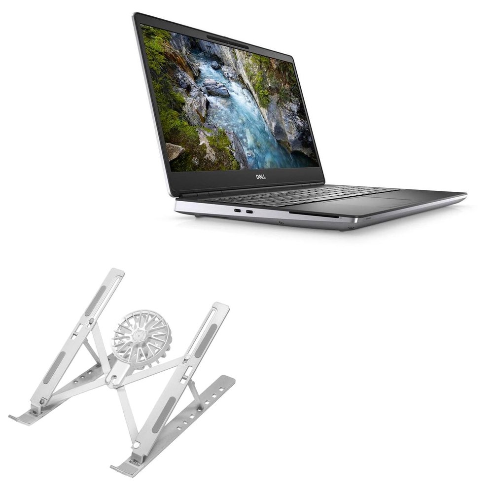 BoxWave Stand and Mount Compatible with Dell Precision 15 (7560) - QuickSwitch Stand with Cooling Fan, Portable, Multi Angle Viewing Ventilator - Metallic Silver