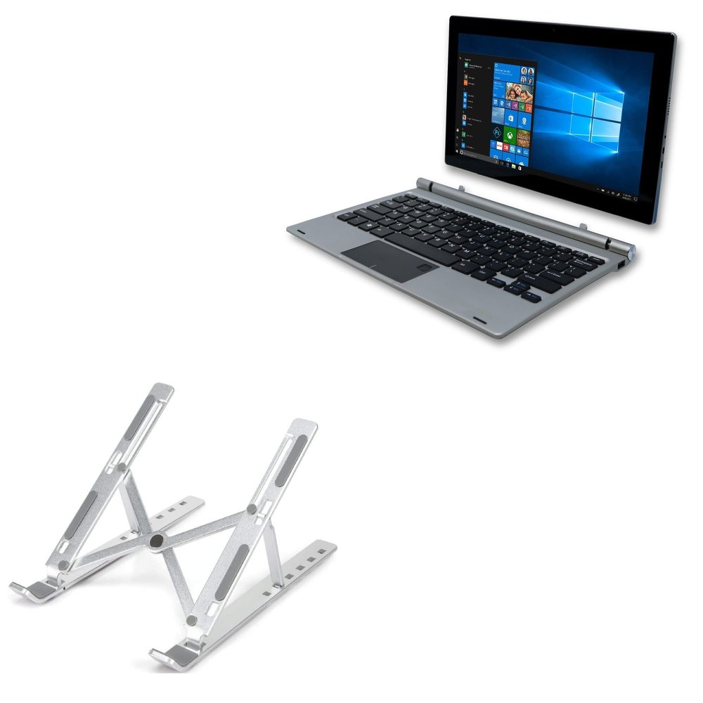 BoxWave Stand and Mount Compatible with Direkt-Tek FHD Tablet with Keyboard (11.6 in) - Compact QuickSwitch Stand, Portable Multi Angle Viewing Foldable Riser - Metallic Silver