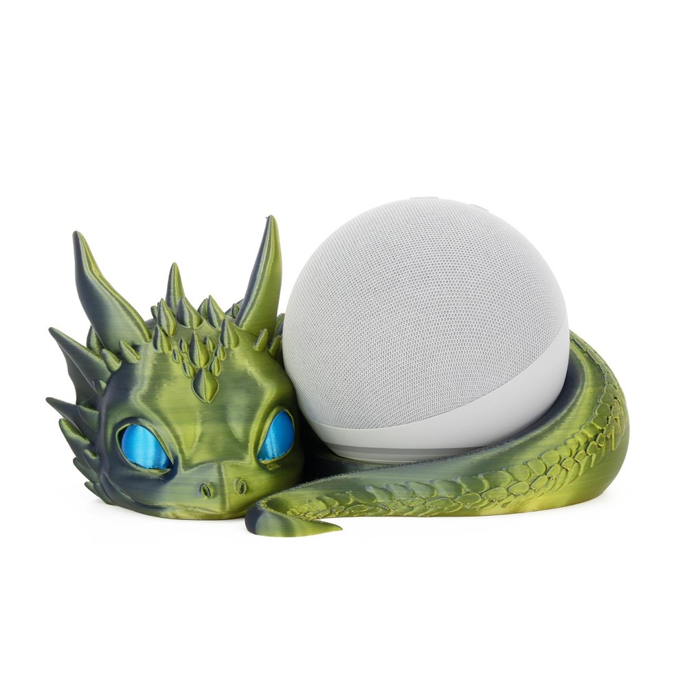 Costume Wizard Dragon Stand for Echo Dot 4th/5th Gen, 3D Printed Dragon Amazon Echo Desktop Speakers, Holder for Echo Dot 5th Gen Echo Dot 4th Gen, Made in USA (Green Purple)
