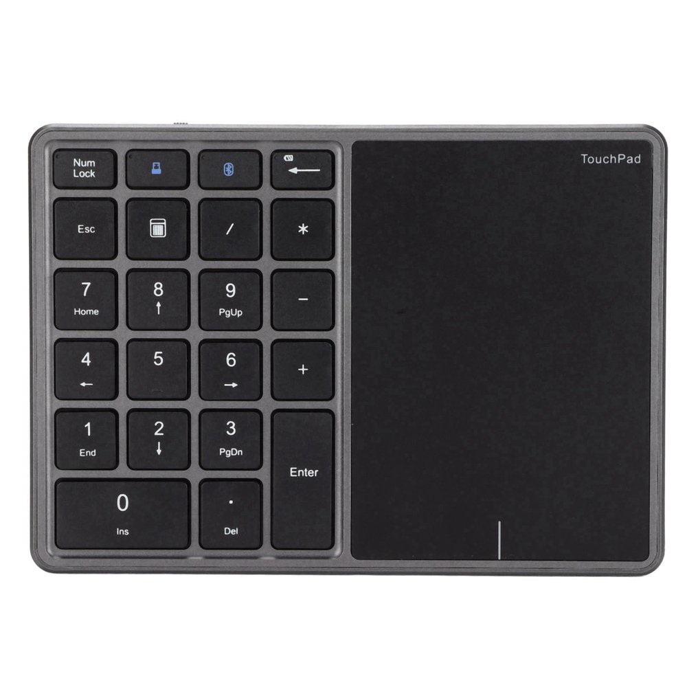 FAUOSWUK Numeric Keypad, BT5.0 and 2.4G 22 Key Wireless Numeric Keypad with Type C Interface and Touch Screen Portable Wireless Number Pad Plug and Play (Grey)