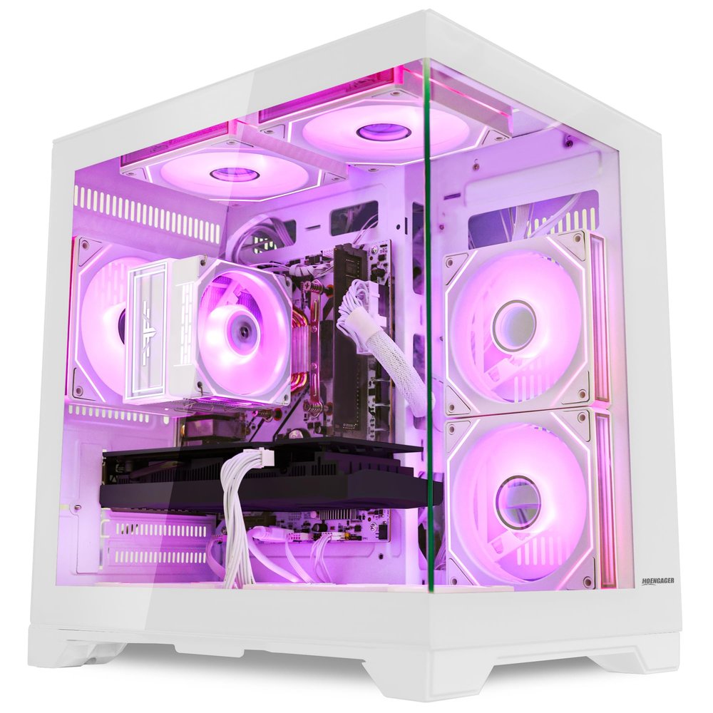 HOENGAGER RGB Lighting Gaming Desktop AMD Ryzen 5 5500 6-Core 3.6 GHz,GeForce RTX 3050 6G, 32GB DDR4 3200MHz RAM,1TB PCIe+1TB SATA SSD,RGB Fan,WiFi & BTWindows 11, Prebuilt Gaming PC-White