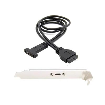 0.5m USB3.1 TY>pe C Female to USB 3.0 Motherboard 20Pin Panel Mount Cord with Rear PCI Back Panel Expansion Bracket for PC