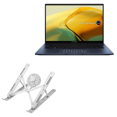 BoxWave Stand and Mount Compatible with ASUS Zenbook 14 OLED (UX3402) - QuickSwitch Stand with Cooling Fan, Portable, Multi Angle Viewing Ventilator - Metallic Silver