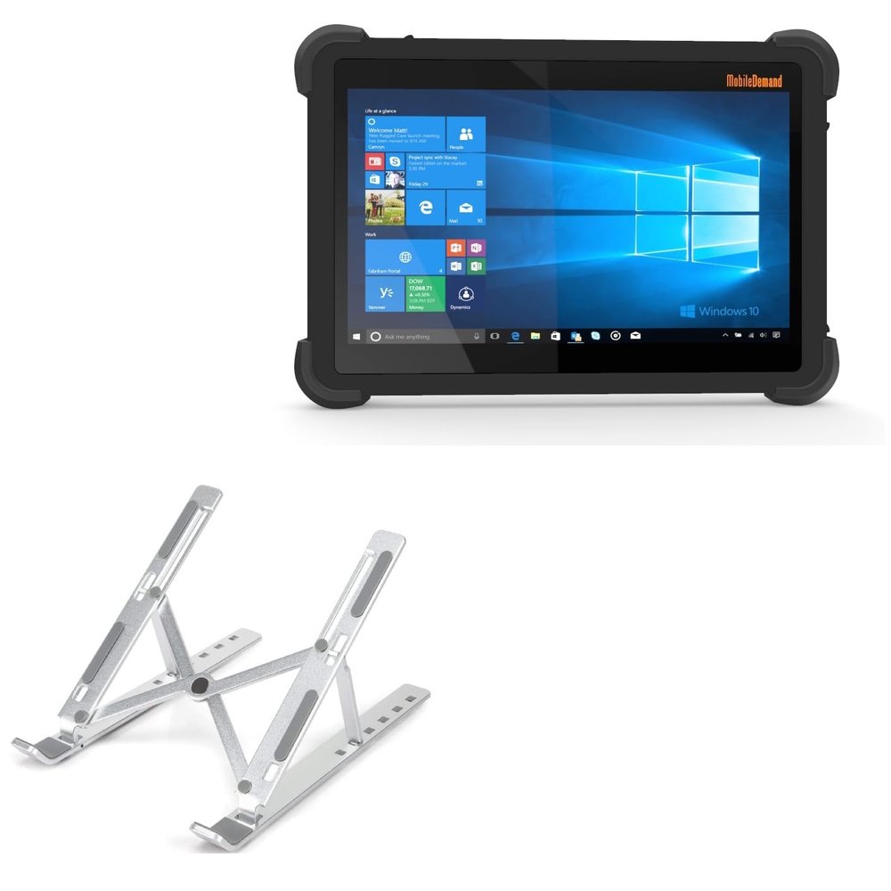 BoxWave Stand and Mount Compatible with MobileDemand xTablet T1150 - Compact QuickSwitch Stand, Portable Multi Angle Viewing Foldable Riser - Metallic Silver