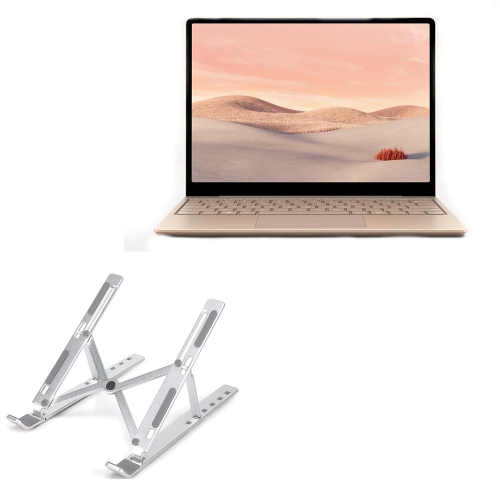 BoxWave Stand and Mount Compatible with Microsoft Surface Laptop Go - Compact QuickSwitch Stand, Portable Multi Angle Viewing Foldable Riser - Metallic Silver