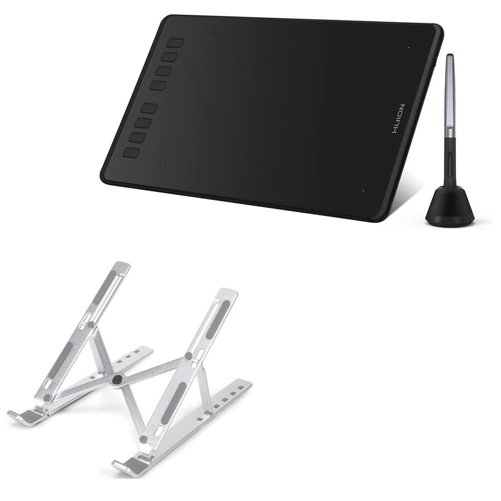 BoxWave Stand and Mount Compatible with Huion Inspiroy H950P - Compact QuickSwitch Stand, Portable Multi Angle Viewing Foldable Riser - Metallic Silver