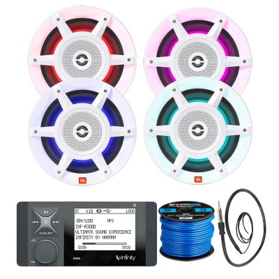 Great 16-25' Bay Boat Audio System: Bluetooth Stereo Radio Digital Media Marine Receiver Bundle Combo with 4X 8 375W Max OEM Replacement High-Performance Speakers, Speaker Wire, Antenna (White)