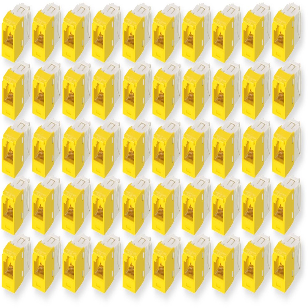 CJ688TGYL Pack of 50 Category 6 TX6 Plus Mini-Com UTP Jack Modules, Yellow, TG Style, Toolless, RJ45 Ethernet High Performance Network Module, T568A/T568B Wiring