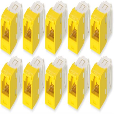 CJ688TGYL Pack of 10 Category 6 TX6 Plus Mini-Com UTP Jack Modules, Yellow, TG Style, Toolless, RJ45 Ethernet High Performance Network Module, T568A/T568B Wiring