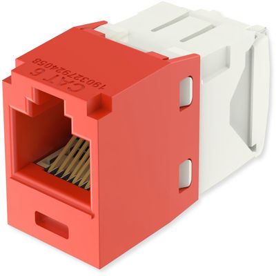 CJ688TGRD Category 6 TX6 Plus Mini-Com UTP Jack Module, Red, TG Style, Toolless, RJ45 Ethernet High Performance Network Module, T568A/T568B Wiring