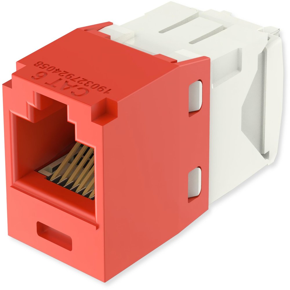 CJ688TGRD Category 6 TX6 Plus Mini-Com UTP Jack Module, Red, TG Style, Toolless, RJ45 Ethernet High Performance Network Module, T568A/T568B Wiring
