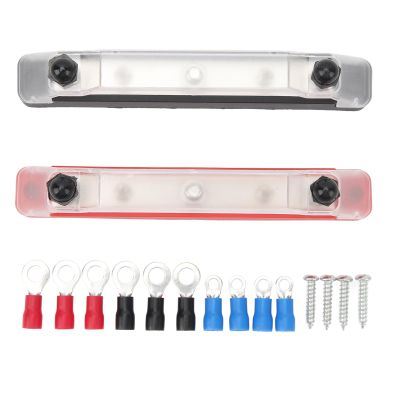 150A Bus Bar Power Distribution Block High Current Terminal Block with 3 M6 Studs and Transparent Cover for Car Boat Marine RV Solar Panel Systems Black Red Zinc Alloy Copper (With 10 Terminals)