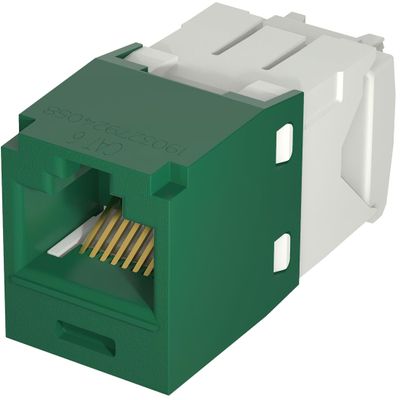 CJ688TGGR Category 6 TX6 Plus Mini-Com UTP Jack Module, Green, TG Style, Toolless, RJ45 Ethernet High Performance Network Module, T568A/T568B Wiring