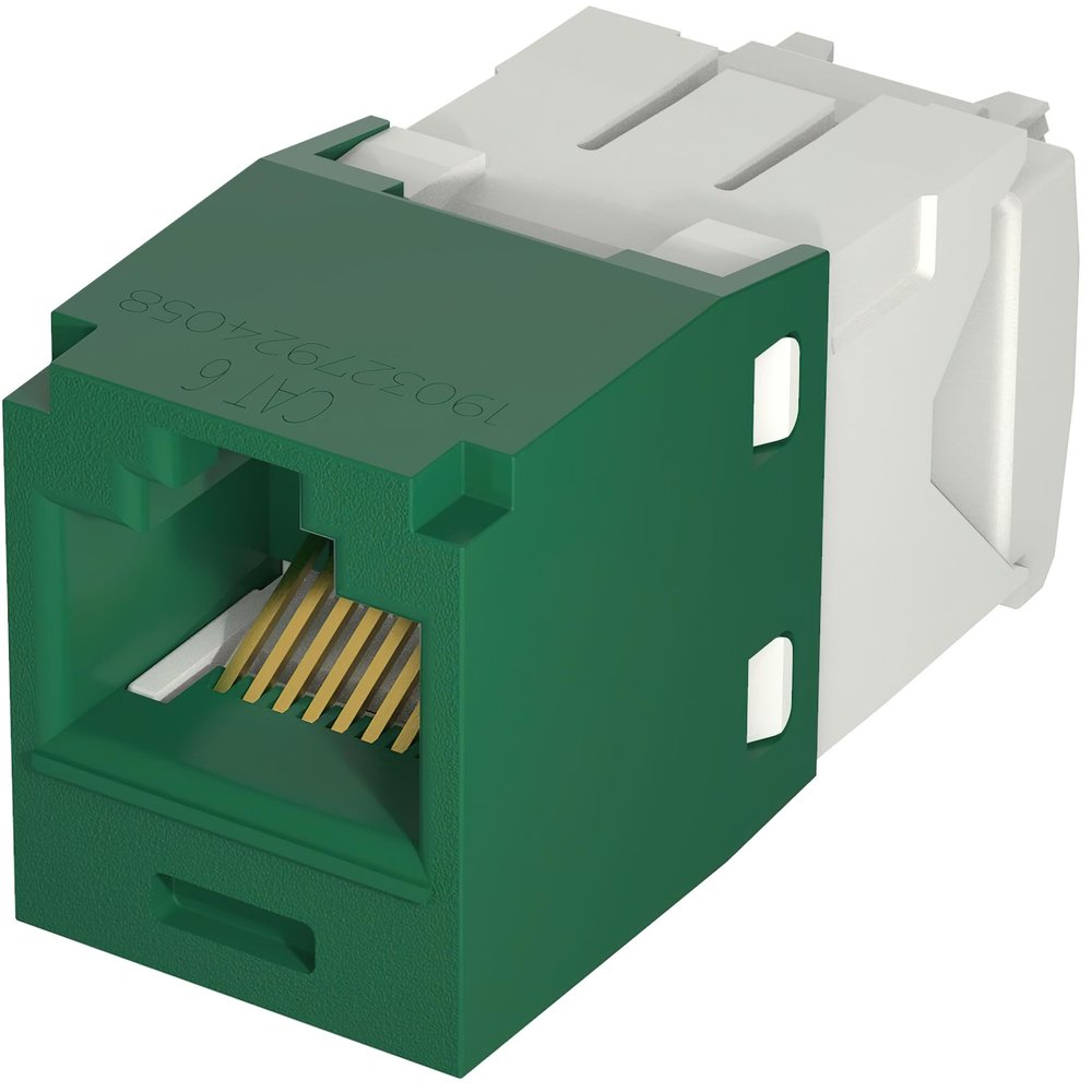 CJ688TGGR Category 6 TX6 Plus Mini-Com UTP Jack Module, Green, TG Style, Toolless, RJ45 Ethernet High Performance Network Module, T568A/T568B Wiring
