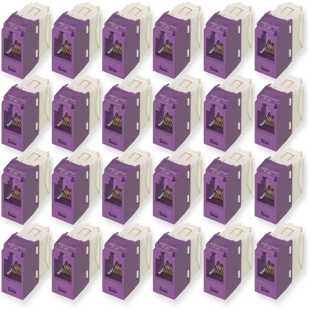 CJ688TGVL Pack of 24 Category 6 TX6 Plus Mini-Com UTP Jack Modules, Violet, TG Style, Toolless, RJ45 Ethernet High Performance Network Module, T568A/T568B Wiring