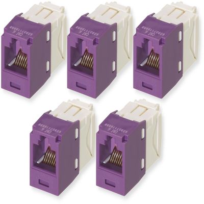 CJ688TGVL Pack of 5 Category 6 TX6 Plus Mini-Com UTP Jack Modules, Violet, TG Style, Toolless, RJ45 Ethernet High Performance Network Module, T568A/T568B Wiring