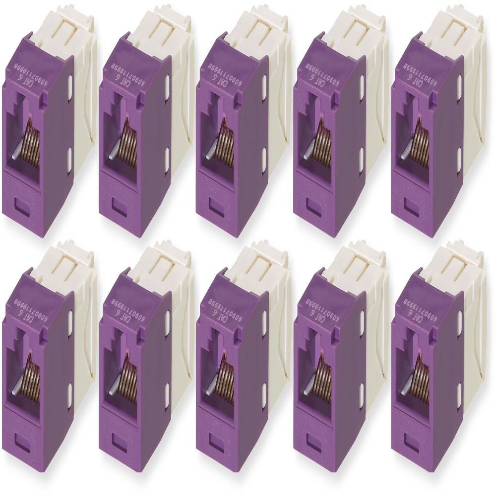 CJ688TGVL Pack of 10 Category 6 TX6 Plus Mini-Com UTP Jack Modules, Violet, TG Style, Toolless, RJ45 Ethernet High Performance Network Module, T568A/T568B Wiring