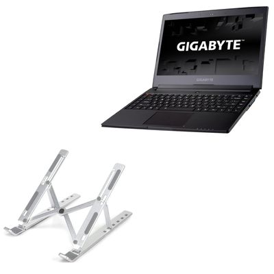 BoxWave Stand and Mount Compatible with Gigabyte Aero 14 - Compact QuickSwitch Stand, Portable Multi Angle Viewing Foldable Riser - Metallic Silver