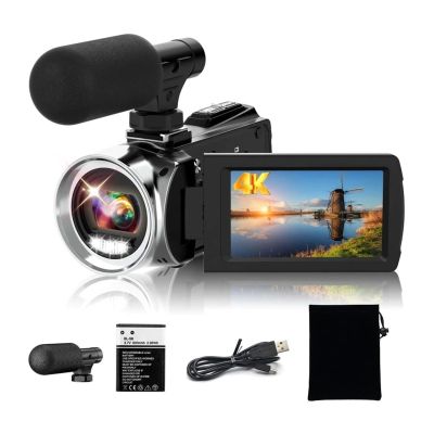 BINBINNIAO 4K Camcorder with Microphone 18X Zoom Infrared Vlogging Video Camera for 48MP Portable Digital Recorder Live Streaming(Standard)