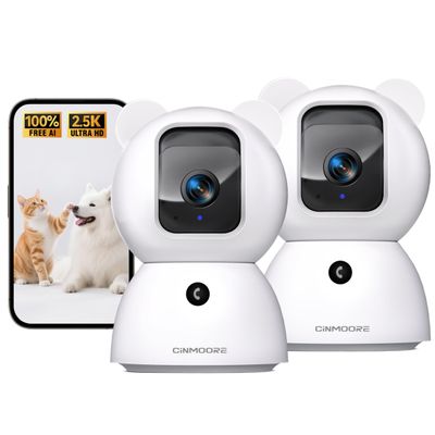 2.5K Indoor Camera 2pack, Non-Subscription AI Person/Pet/Cry Detection, 4MP Pet/Dog/Cat/Baby Camera w/Phone App, Pan Tilt 2.4GHz WiFi Cameras for Home Security, Night Vision, Full Duplex 2-Way Audio