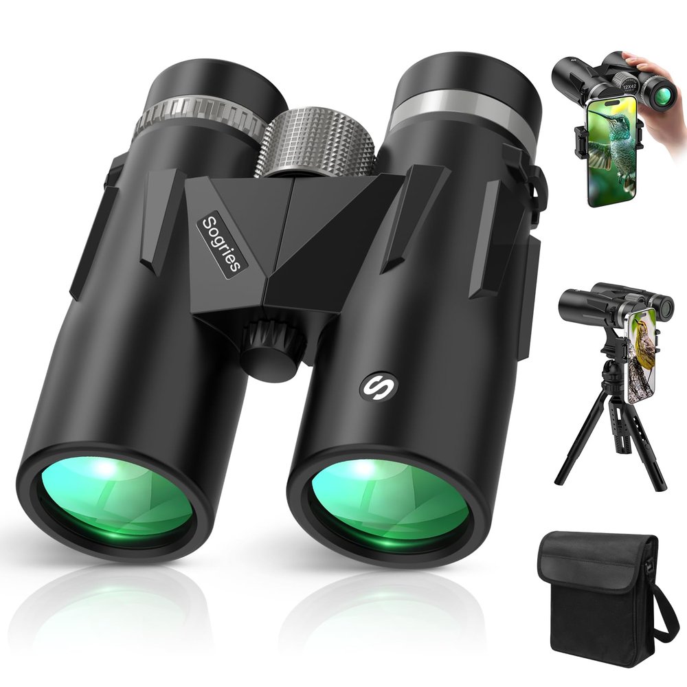 12x42 HD Binoculars for Adults with Phone Adapter, Tripod & Tripod Adapter - BAK4 Prism, FMC Lens, Waterproof & Fogproof, High Powered Scope for Bird Watching, Hunting, Hiking, Travel