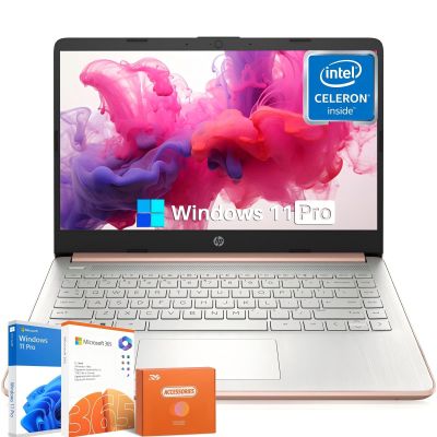 HP 14 inch Laptop Student Business, Intel Celeron CPU, 16GB RAM, 384GB Storage(128GB eMMC+256GB MSD), 1 Year Microsoft 365, Intel UHD Graphics, Portable and Lightweight, Windows 11 Pro, w/Design Mouse