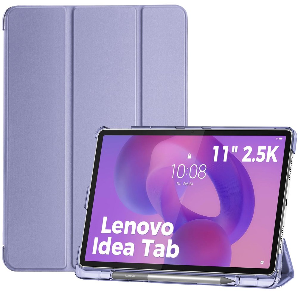 ProCase Folio Case for Lenovo Idea Tab 11" 2025 with Pen Holder, Lenovo Idea Tab 11 Inch TB-336ZU/TB-336FU Slim Stand Tri-Fold Hard Shell Protective Tablet Cover Translucent Back Case -Lightpurple