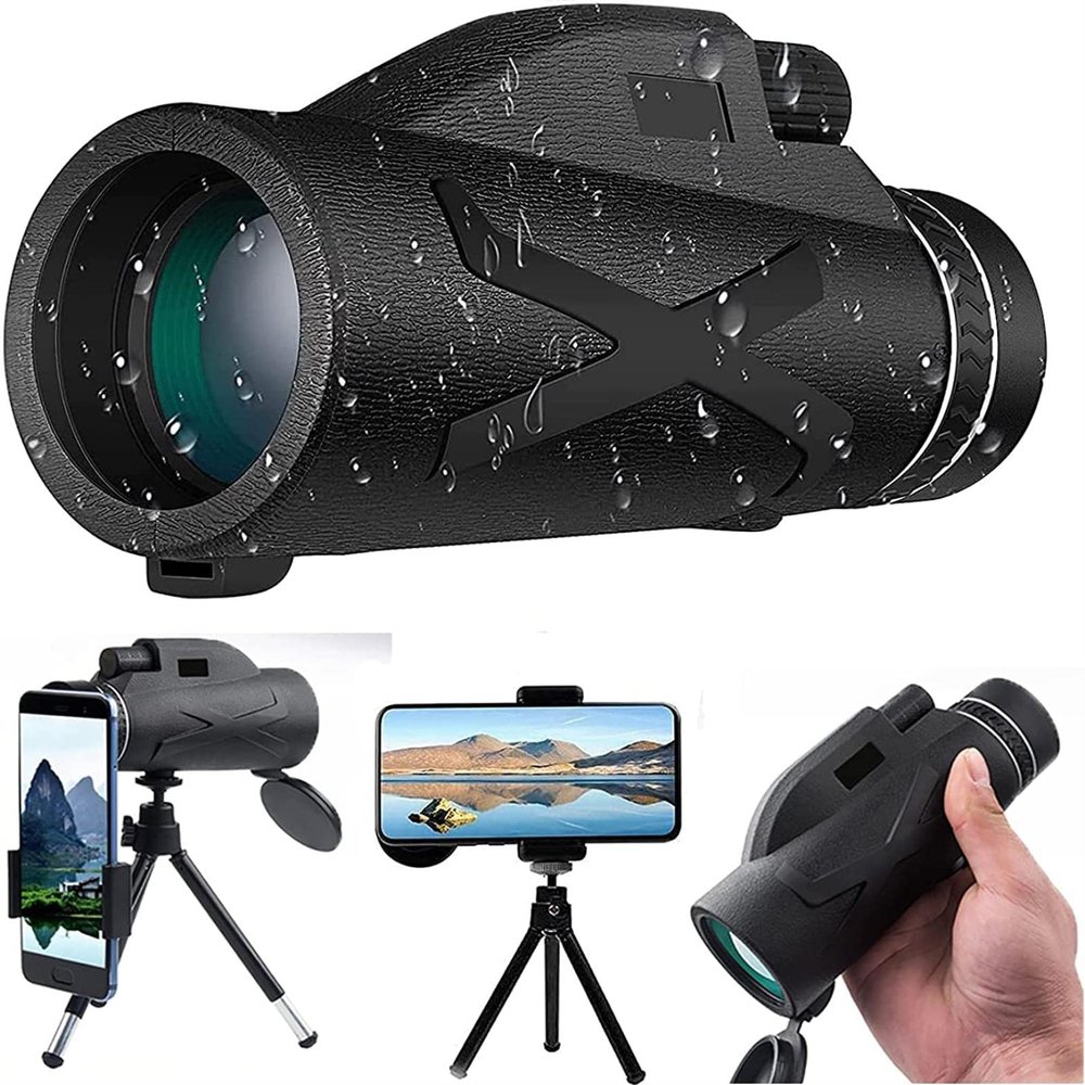 80x100 High Monocular Telescope Shockproof with Smartphone Holder Tripod Waterproof for Bird Watching Camping Hiking Concert Ball Game Monocular Children