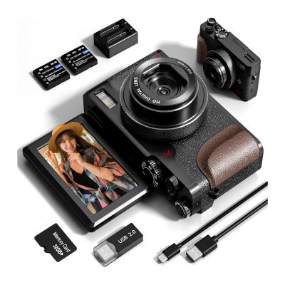 BINBINNIAO Digital Camera 56MP Cameras for Photography 4K Camera 180Flip Screen Digital Camera with 16X Digital Zoom Compact Camera(K100 - Black)