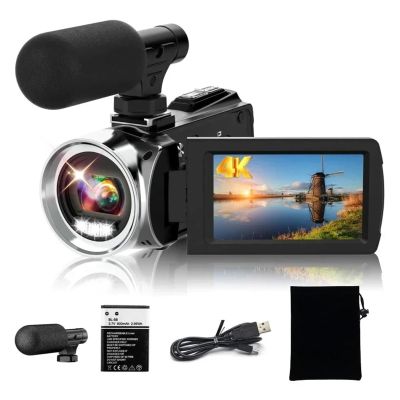 BINBINNIAO 4k HD Dight Camera Electronic Anti Shake Handheld with Microphone 18x Zoom Cameras Student Campus 48mp Portable Vlog Camcorder(Without Memory Card)