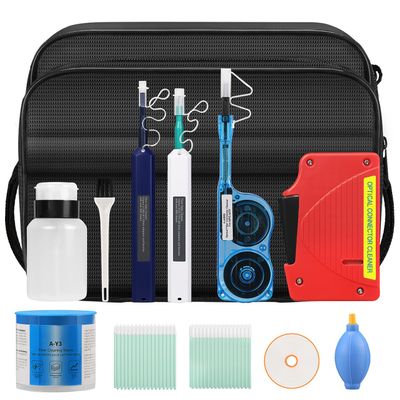 12 in 1 Fiber Optic Cleaning Tool kit Includes a Fiber Optic Cleaning Box for SC/FC/ST/LC interfaces, SC 2.5mm LC 1.25mm MPO/MTP Fiber Optic Cleaning Pen, dust-Free Cleaning Paper Fiber Cleaning Tool