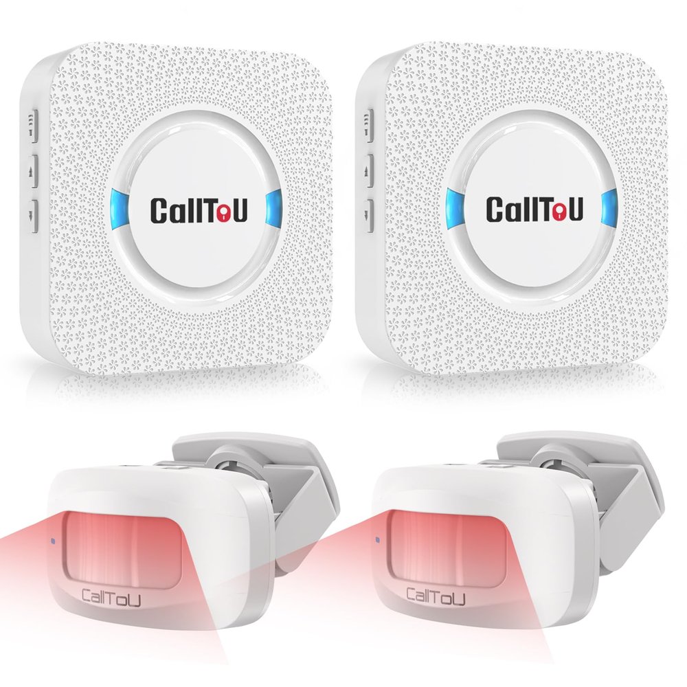 CallToU Wireless Motion Sensor Alarm Indoor Motion Detector Alarm, Bed Alarms for Elderly Dementia Patients, Motion Sensor Door Chime with 500 FT Range, 5 Adjustable Volume 2 Sensor + 2 Receiver