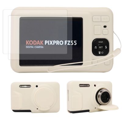 Camera Case for Kodak Pixpro FZ55, Pink Silicone Protective Cover, Slim Fit Design with Accessories (White)