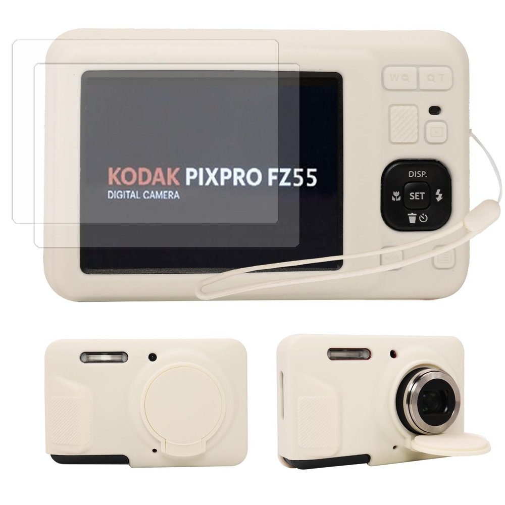 Camera Case for Kodak Pixpro FZ55, Pink Silicone Protective Cover, Slim Fit Design with Accessories (White)