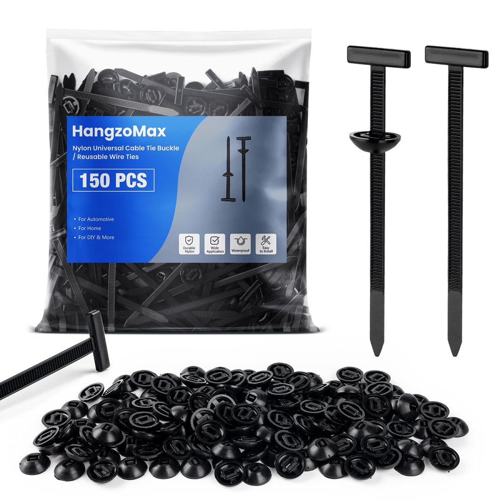 150Pcs Heavy Duty Nylon Universal Cable Tie Buckles - T-Style Self-Locking Plastic Rivet Push Pins with Button Fixion, UV Resistant Fasteners for Car Body Trim, Bumper, Fender Liner & Auto Maintenance