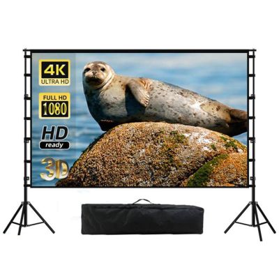 Projector Screen with Tripod, 16:9 4K HD Outdoor Movie Screen with Carry Bag, Portable Wrinkle-Free Washable Indoor Projection Screen(100inch/221x125cm)