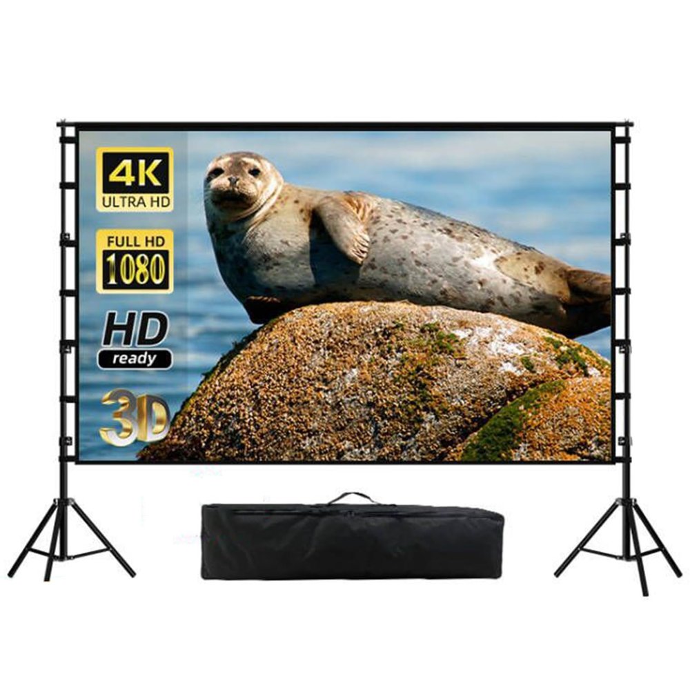 Projector Screen with Tripod, 16:9 4K HD Outdoor Movie Screen with Carry Bag, Portable Wrinkle-Free Washable Indoor Projection Screen(100inch/221x125cm)